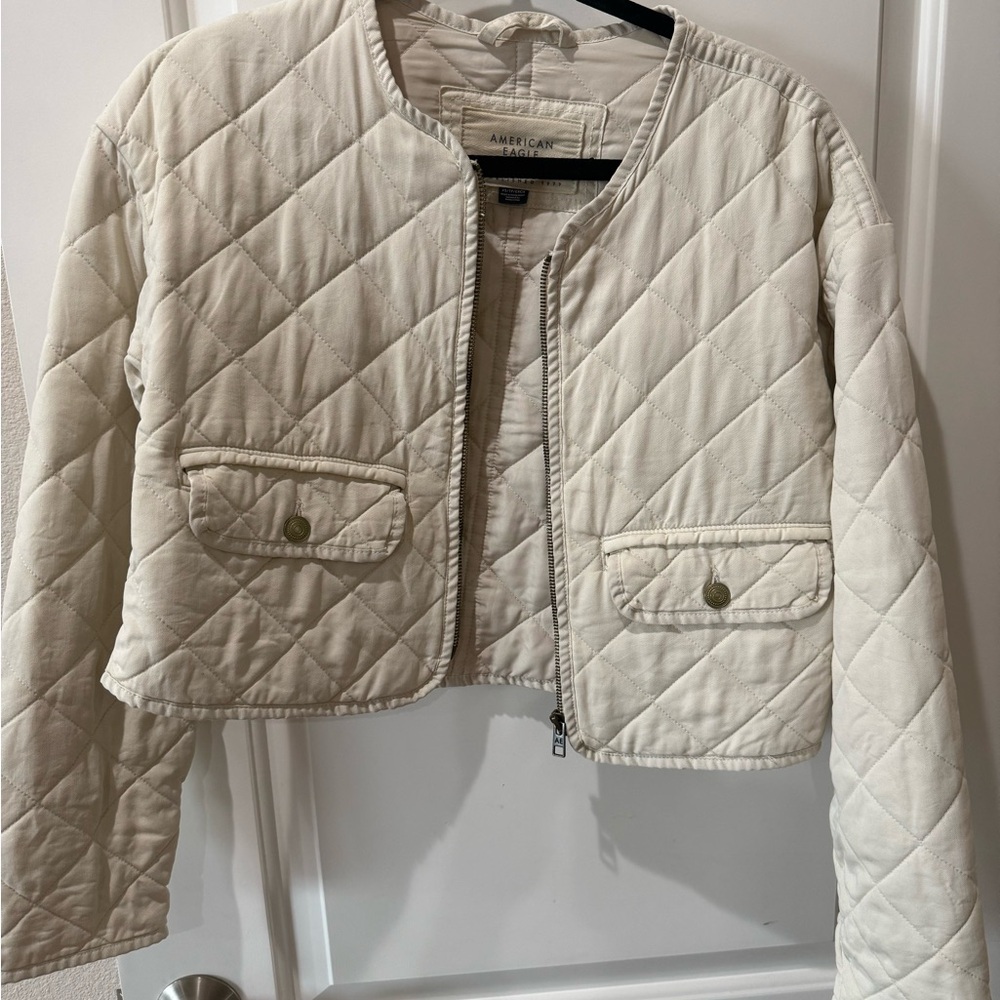 American Eagle Cream Quilted Jacket